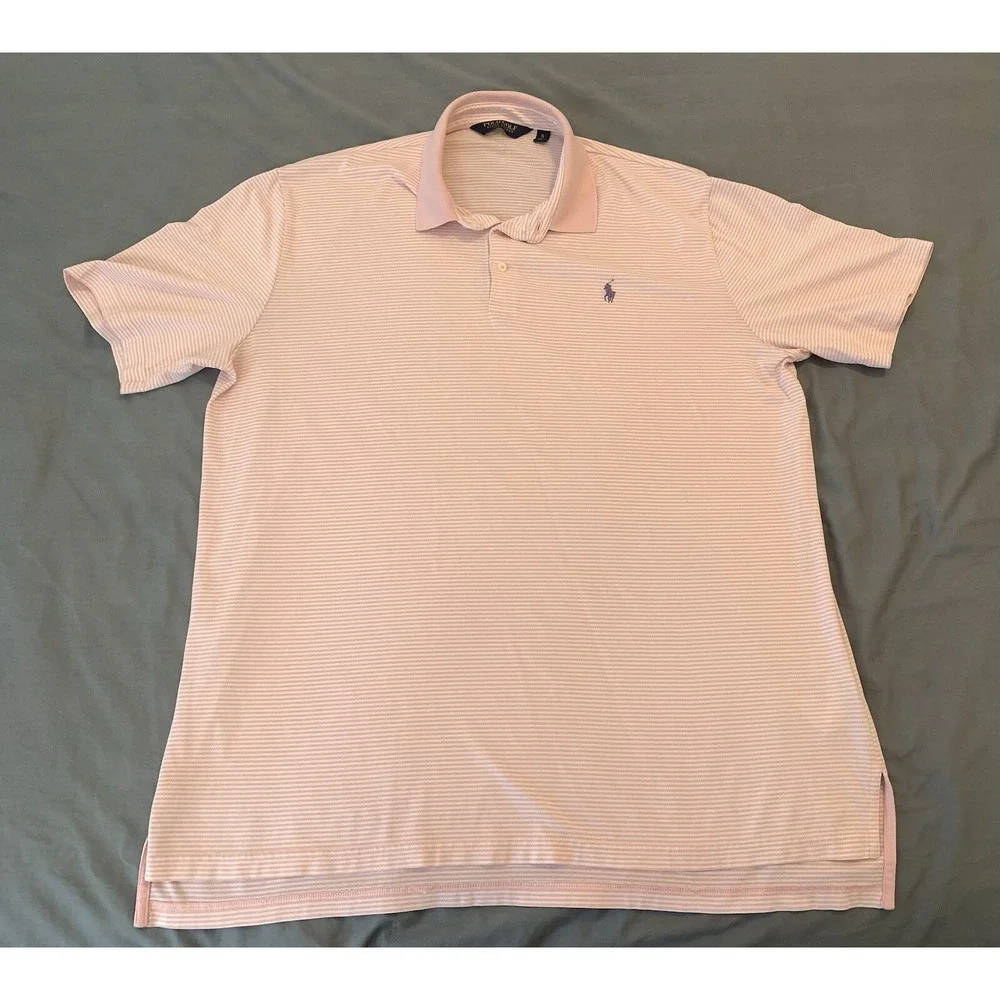 Polo Golf Ralph Lauren Short Sleeve Polo White/Pink Striped Men's XL TG Sm. Pony